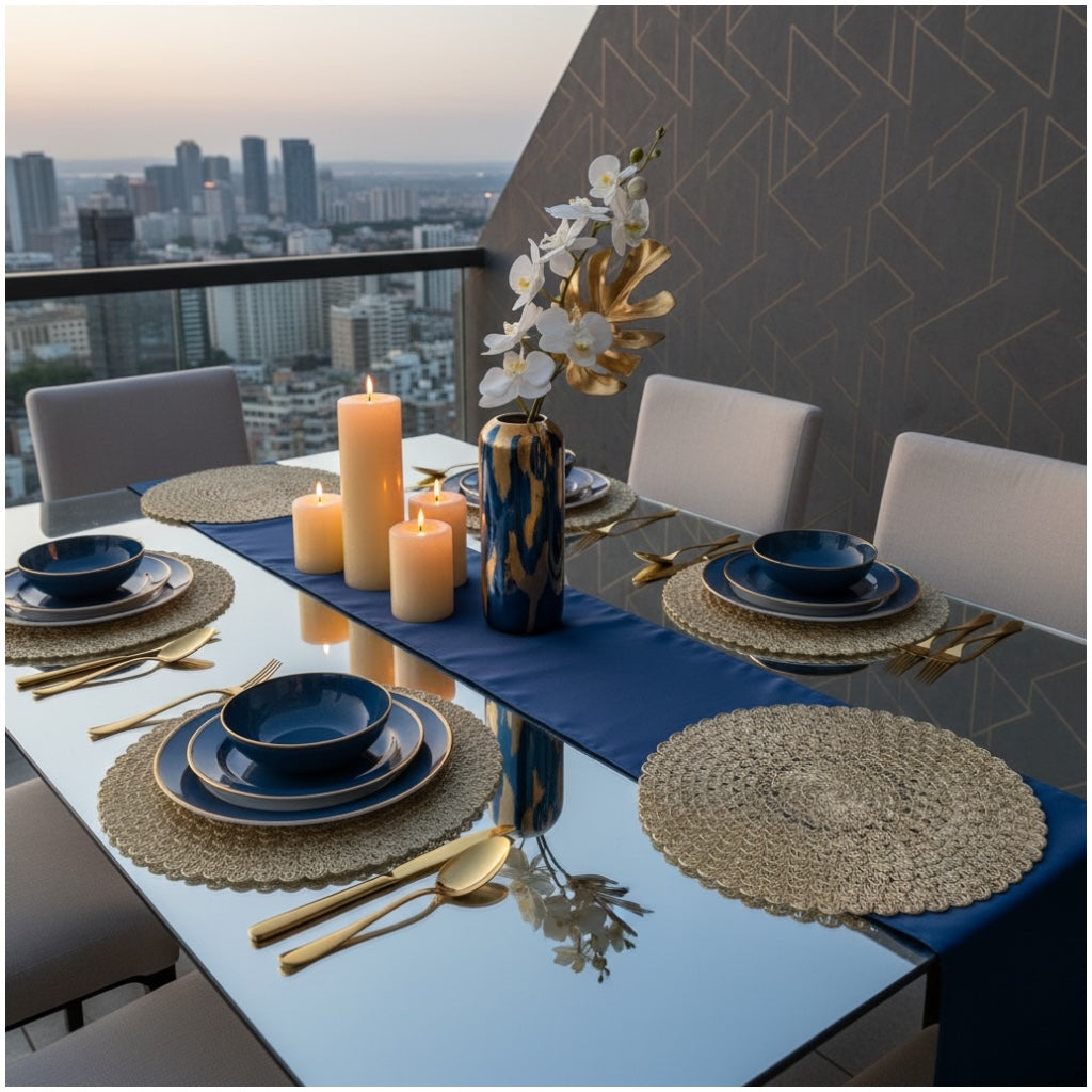 Elegant Woven Look Round Dining Placemats - Set of 4 – Cream