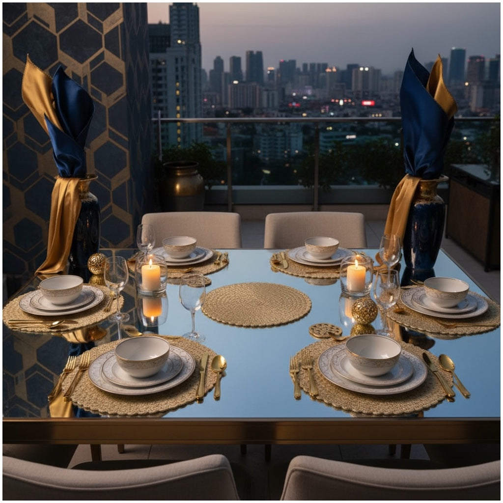 Elegant Woven Look Round Dining Placemats - Set of 4 – Cream