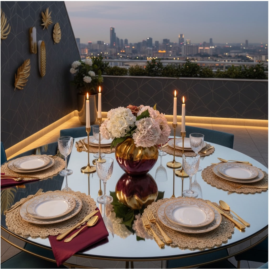 Elegant Woven Look Round Dining Placemats - Set of 4 – Cream