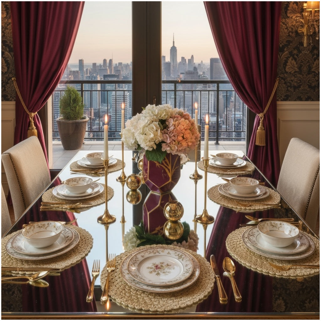 Elegant Woven Look Round Dining Placemats - Set of 4 – Cream