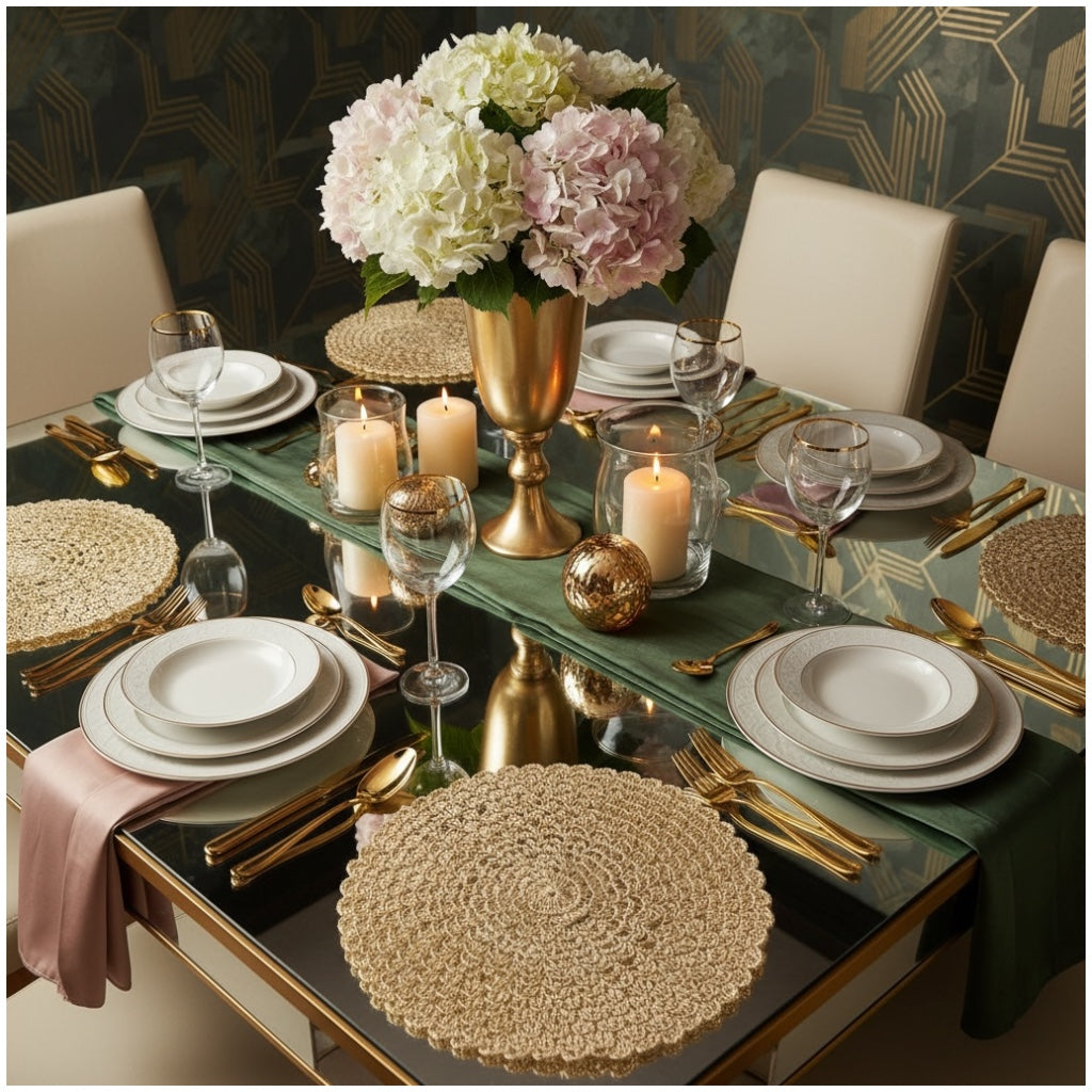 Elegant Woven Look Round Dining Placemats - Set of 4 – Cream