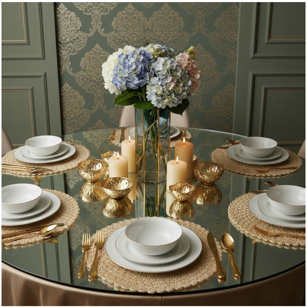 Elegant Woven Look Round Dining Placemats - Set of 4 – Cream