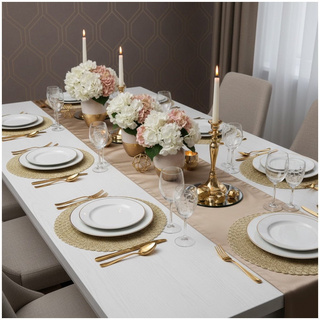 Elegant Woven Look Round Dining Placemats - Set of 4 – Cream