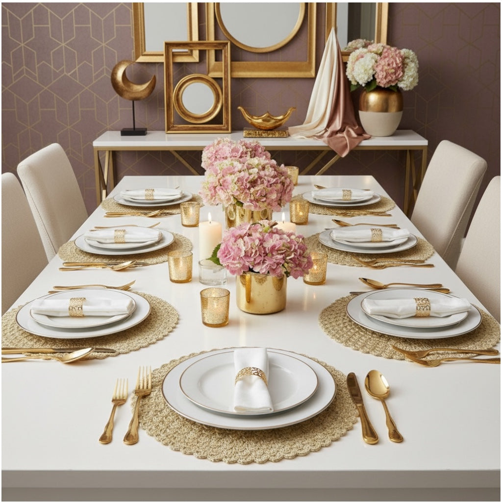 Elegant Woven Look Round Dining Placemats - Set of 4 – Cream