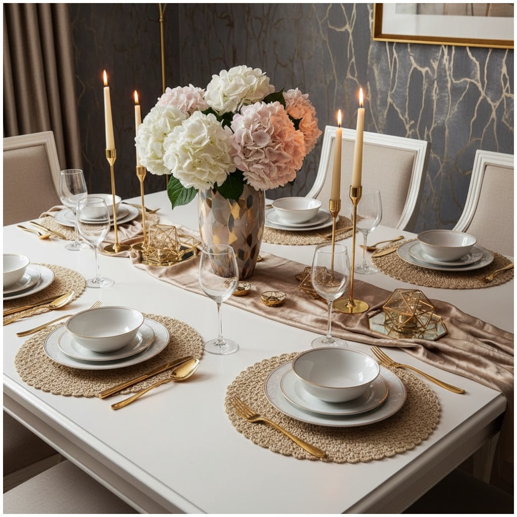 Elegant Woven Look Round Dining Placemats - Set of 4 – Cream