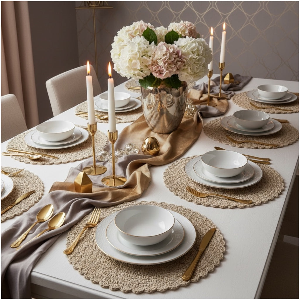 Elegant Woven Look Round Dining Placemats - Set of 4 – Cream