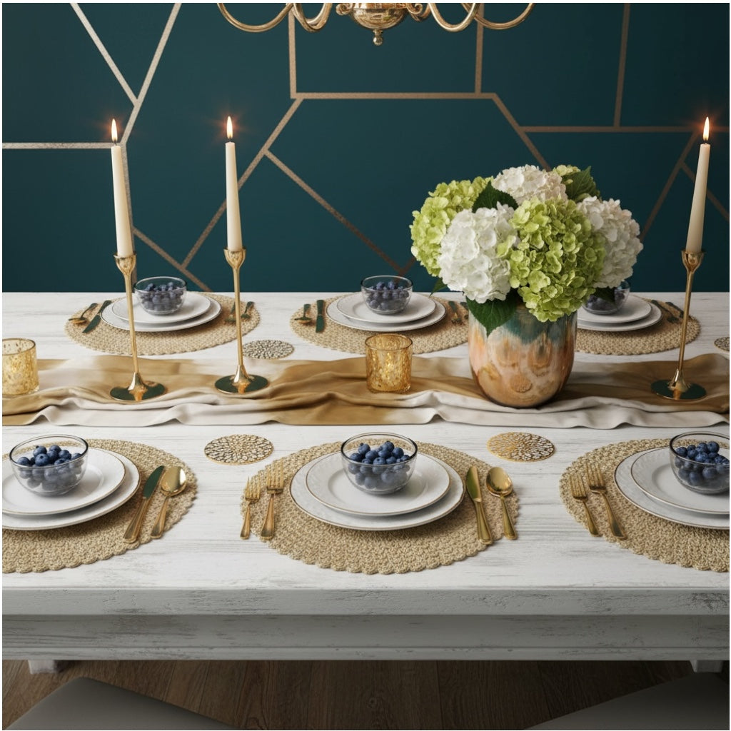 Elegant Woven Look Round Dining Placemats - Set of 4 – Cream
