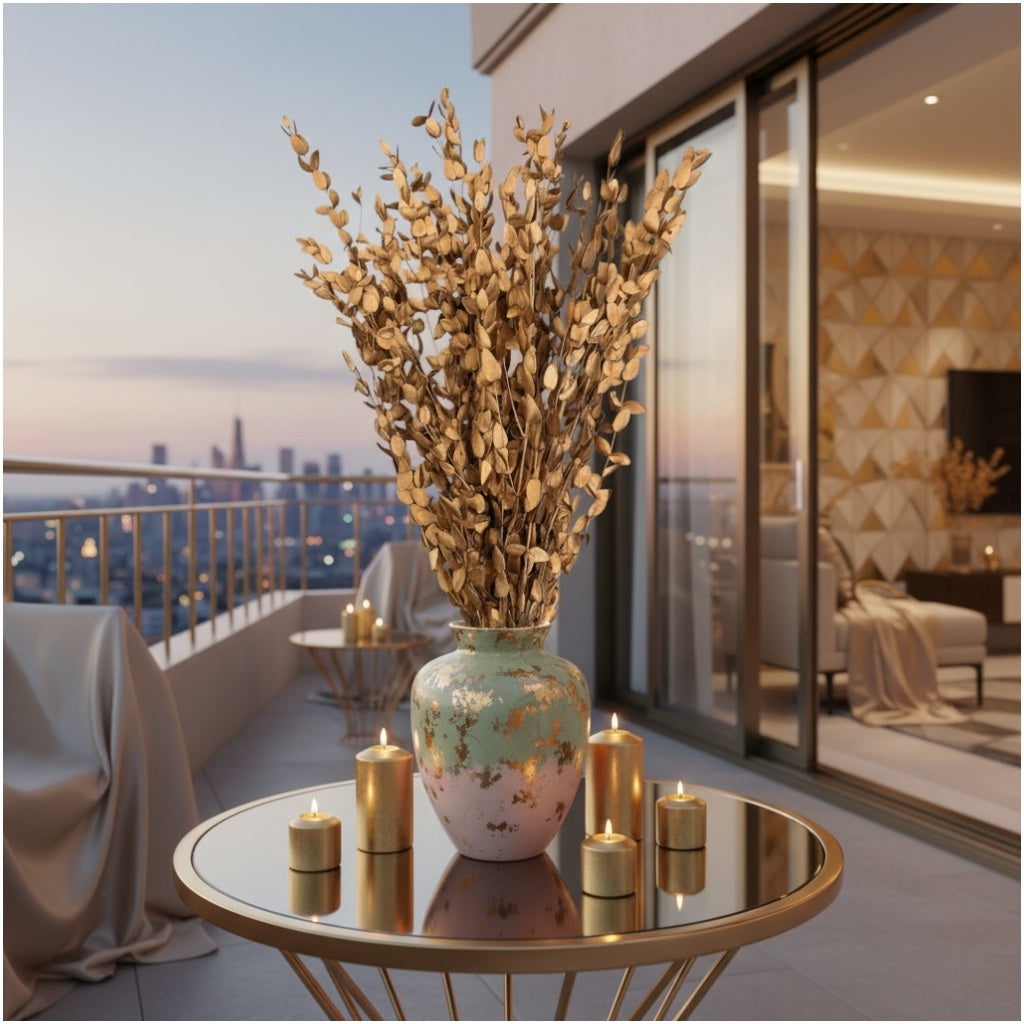 Luxury Gold Eucalyptus Stems – Decorative Botanical Metallic Bouquet- 55 cm