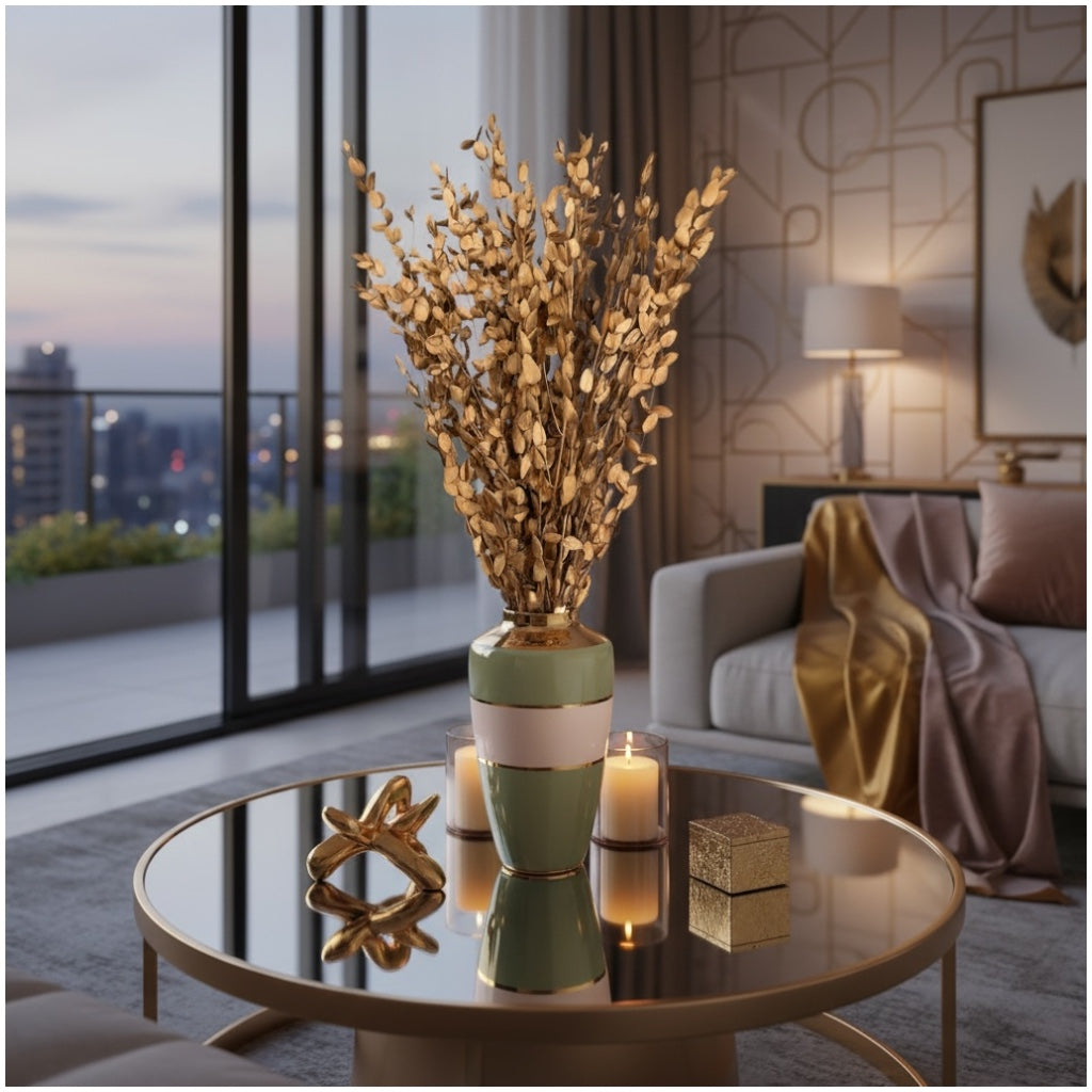 Luxury Gold Eucalyptus Stems – Decorative Botanical Metallic Bouquet- 55 cm