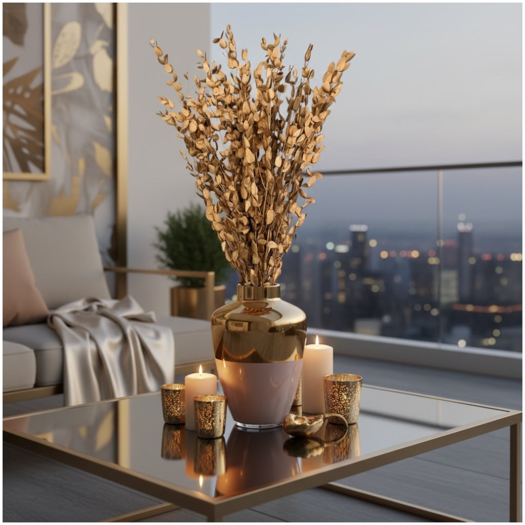 Luxury Gold Eucalyptus Stems – Decorative Botanical Metallic Bouquet- 55 cm