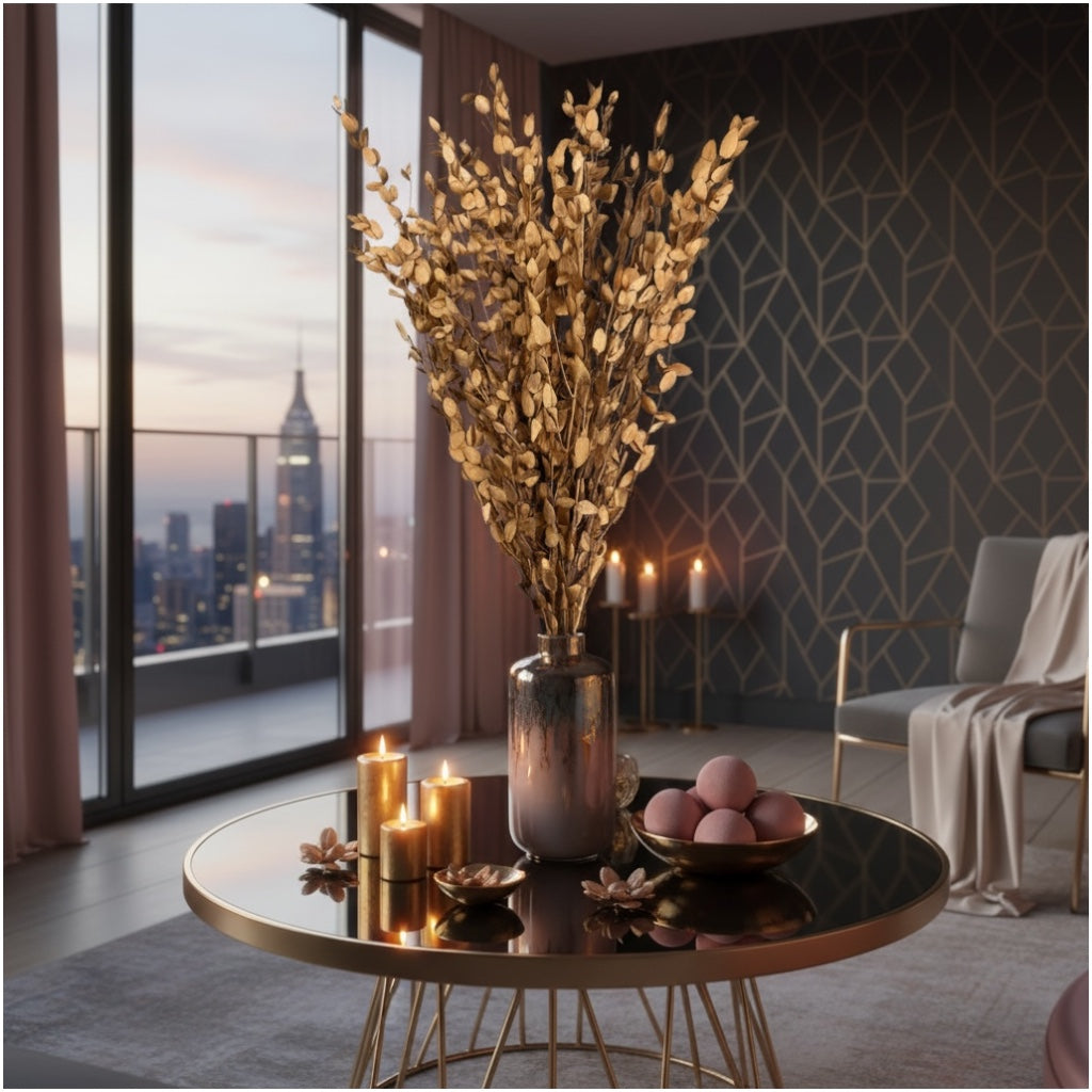 Luxury Gold Eucalyptus Stems – Decorative Botanical Metallic Bouquet- 55 cm