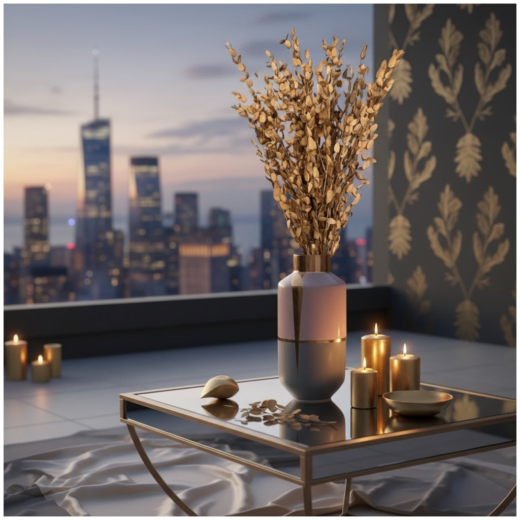 Luxury Gold Eucalyptus Stems – Decorative Botanical Metallic Bouquet- 55 cm