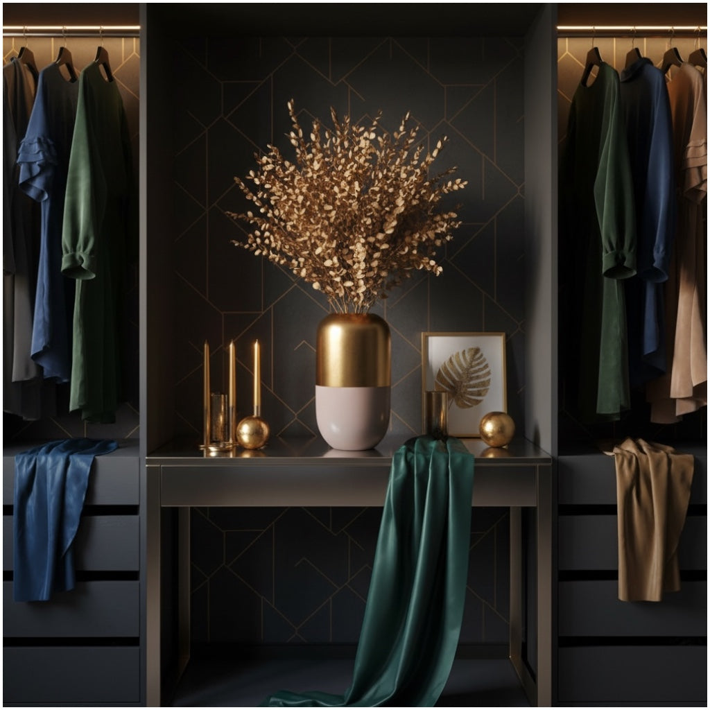 Luxury Gold Eucalyptus Stems – Decorative Botanical Metallic Bouquet- 55 cm