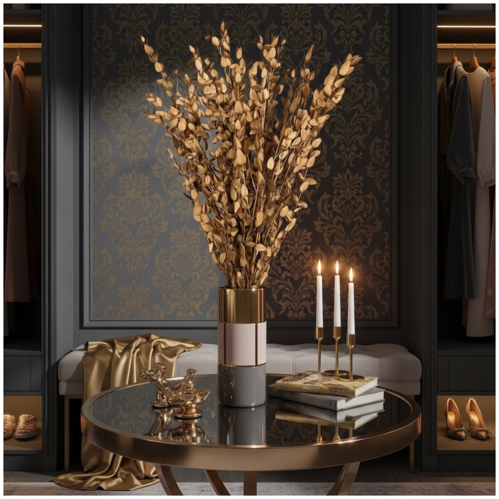 Luxury Gold Eucalyptus Stems – Decorative Botanical Metallic Bouquet- 55 cm