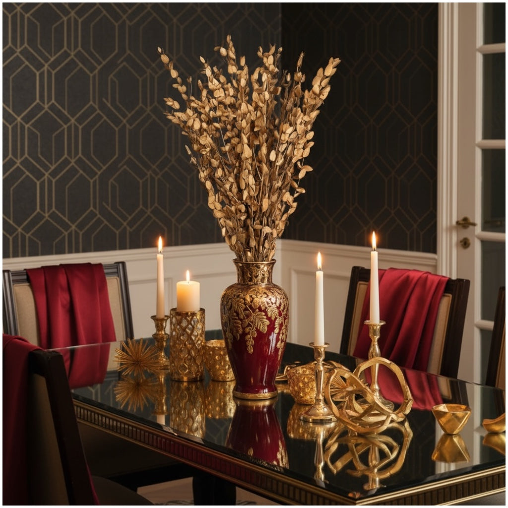 Luxury Gold Eucalyptus Stems – Decorative Botanical Metallic Bouquet- 55 cm