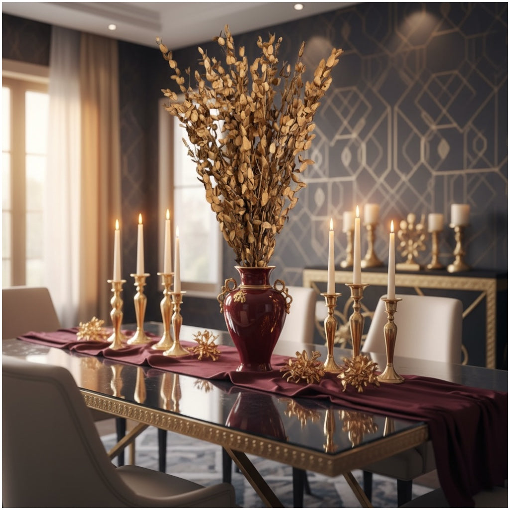 Luxury Gold Eucalyptus Stems – Decorative Botanical Metallic Bouquet- 55 cm