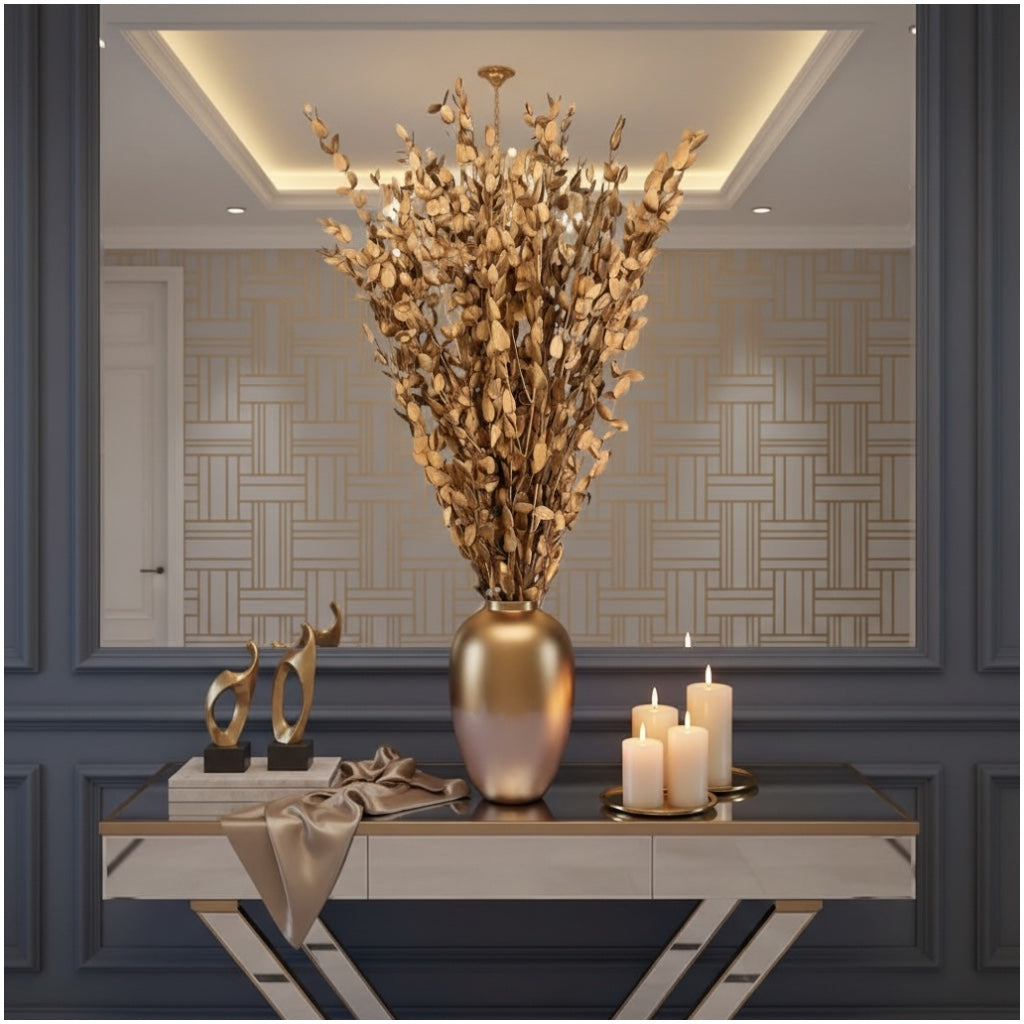 Luxury Gold Eucalyptus Stems – Decorative Botanical Metallic Bouquet- 55 cm