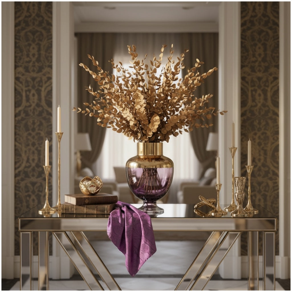 Luxury Gold Eucalyptus Stems – Decorative Botanical Metallic Bouquet- 55 cm