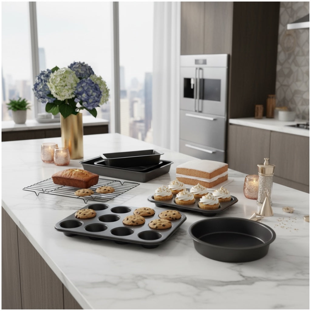 7 Piece Non-Stick Bakeware Set – Cake Pans, Muffin Tray, Cookie Sheets
