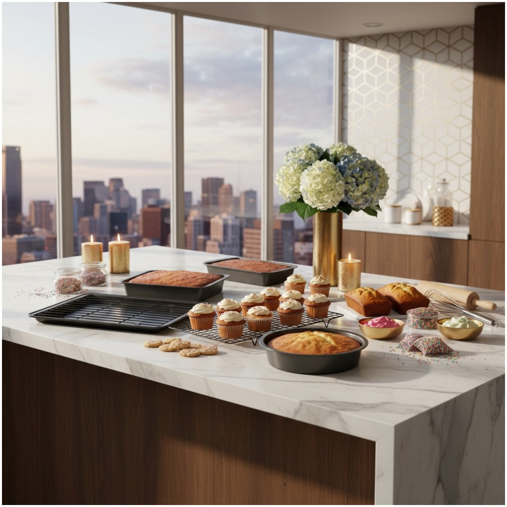 7 Piece Non-Stick Bakeware Set – Cake Pans, Muffin Tray, Cookie Sheets