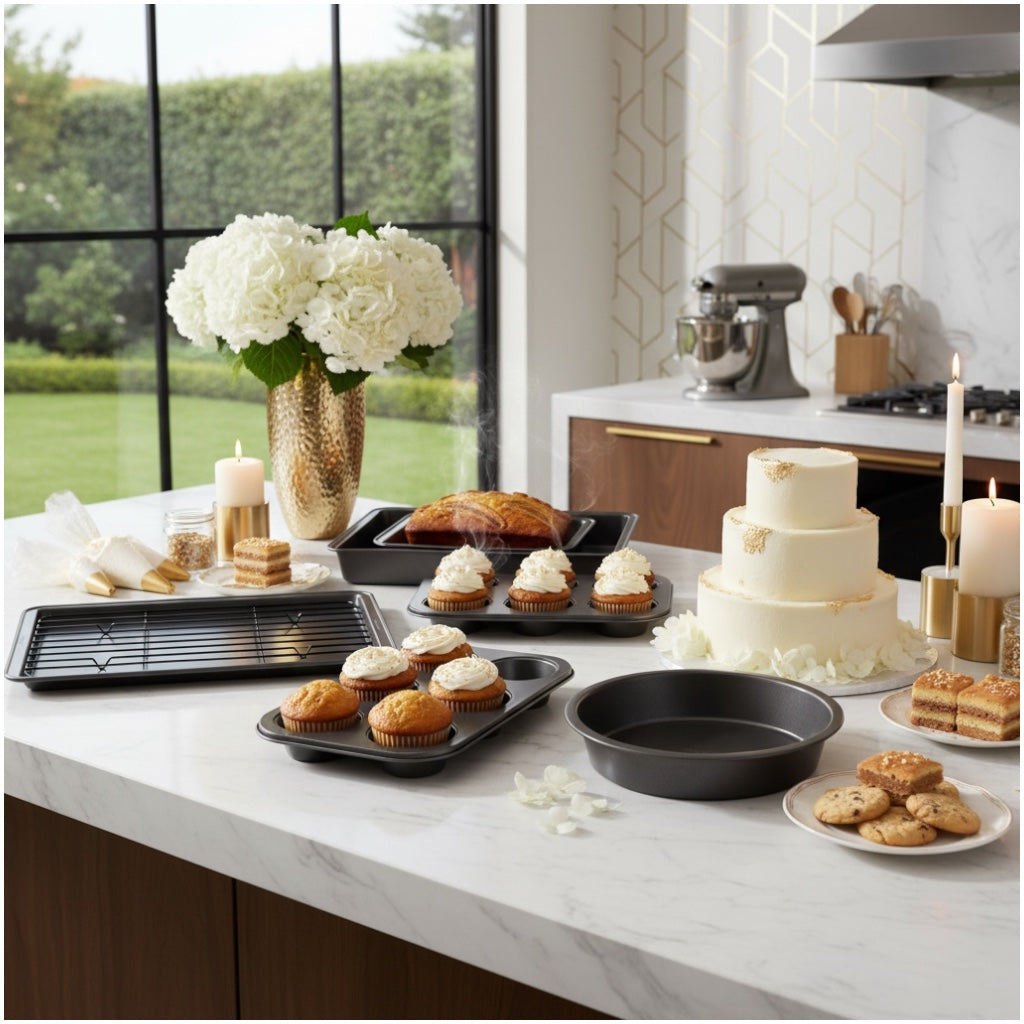 7 Piece Non-Stick Bakeware Set – Cake Pans, Muffin Tray, Cookie Sheets