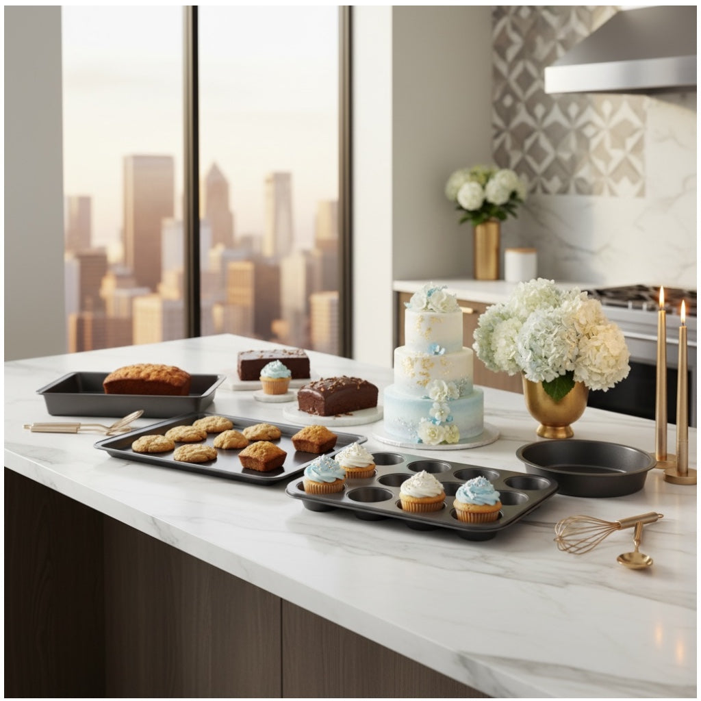 7 Piece Non-Stick Bakeware Set – Cake Pans, Muffin Tray, Cookie Sheets