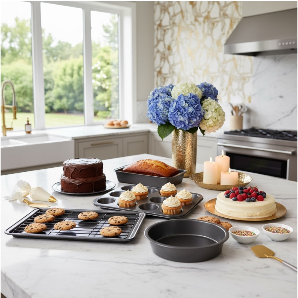 7 Piece Non-Stick Bakeware Set – Cake Pans, Muffin Tray, Cookie Sheets