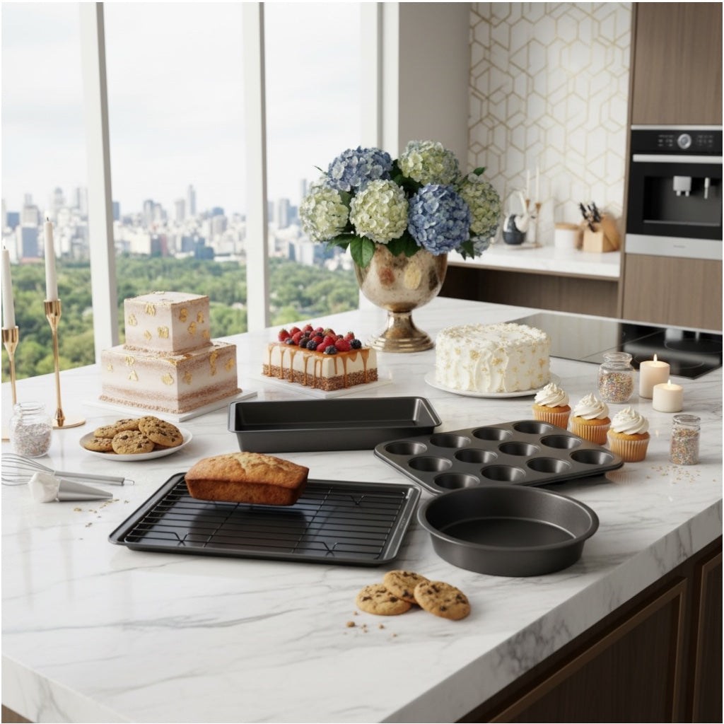 7 Piece Non-Stick Bakeware Set – Cake Pans, Muffin Tray, Cookie Sheets