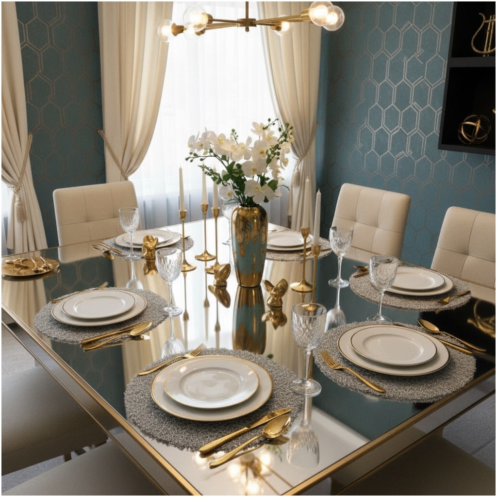 Luxury Silver Tinsel Round Placemats Set of 4 – Sparkling Silver (38 cm)