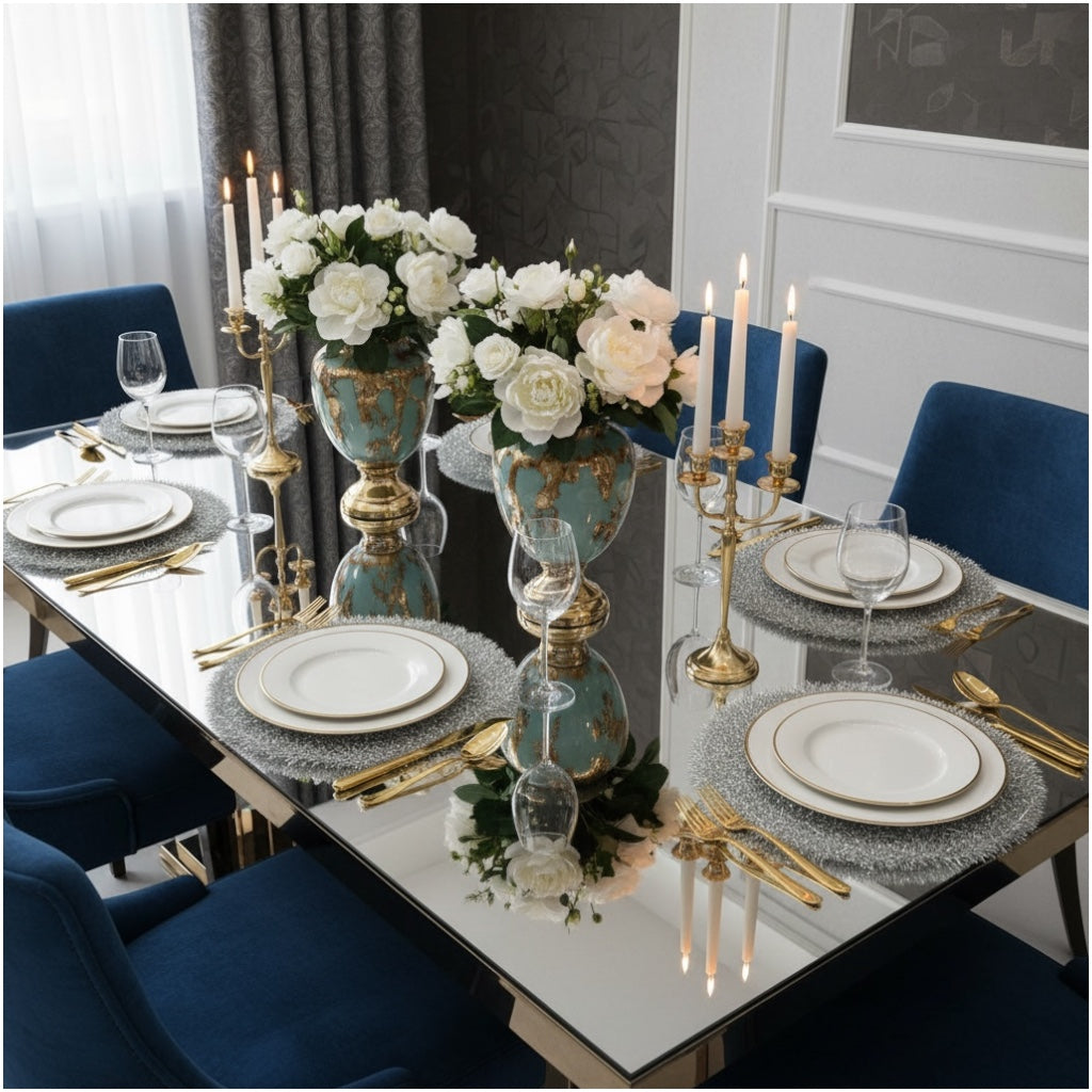 Luxury Silver Tinsel Round Placemats Set of 4 – Sparkling Silver (38 cm)