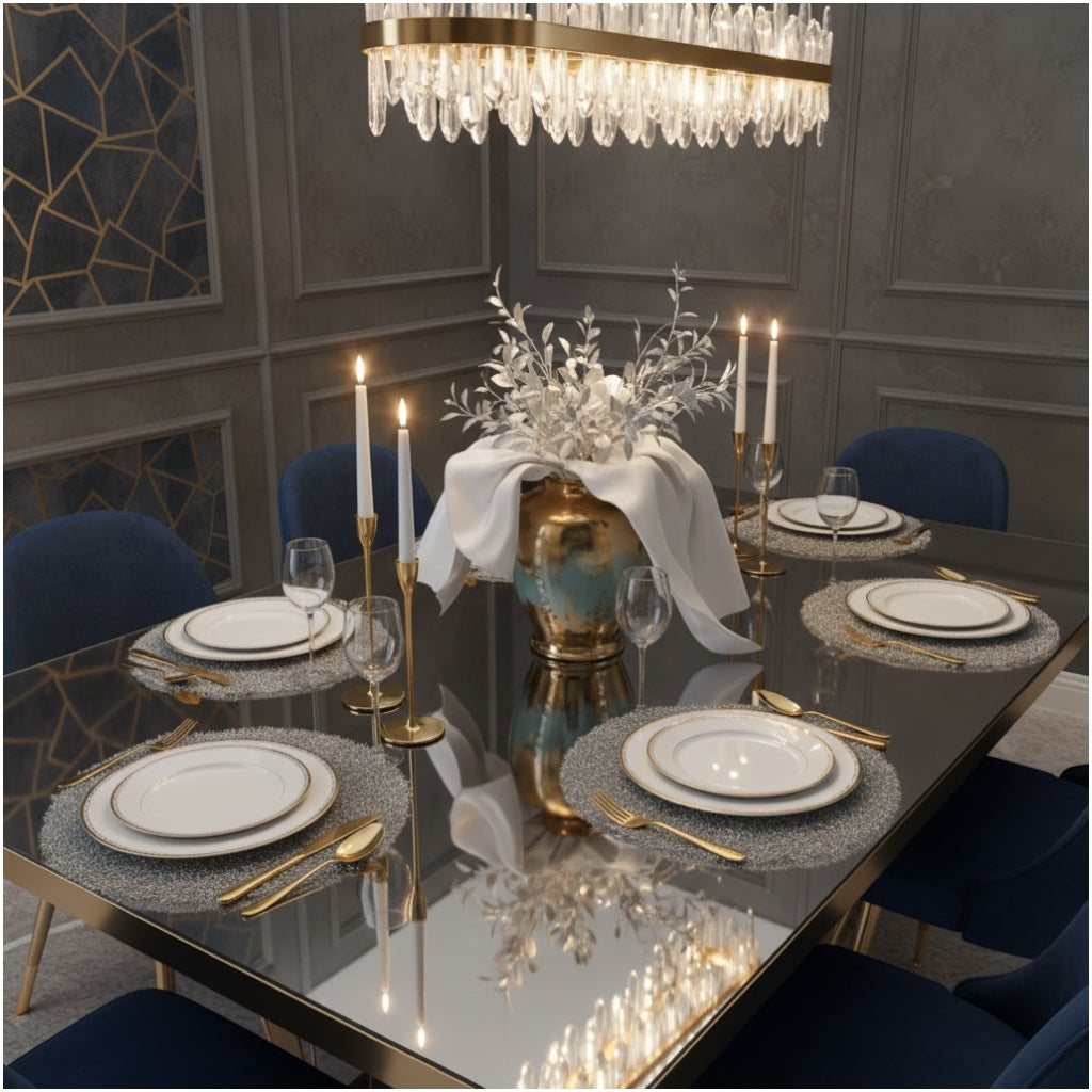 Luxury Silver Tinsel Round Placemats Set of 4 – Sparkling Silver (38 cm)