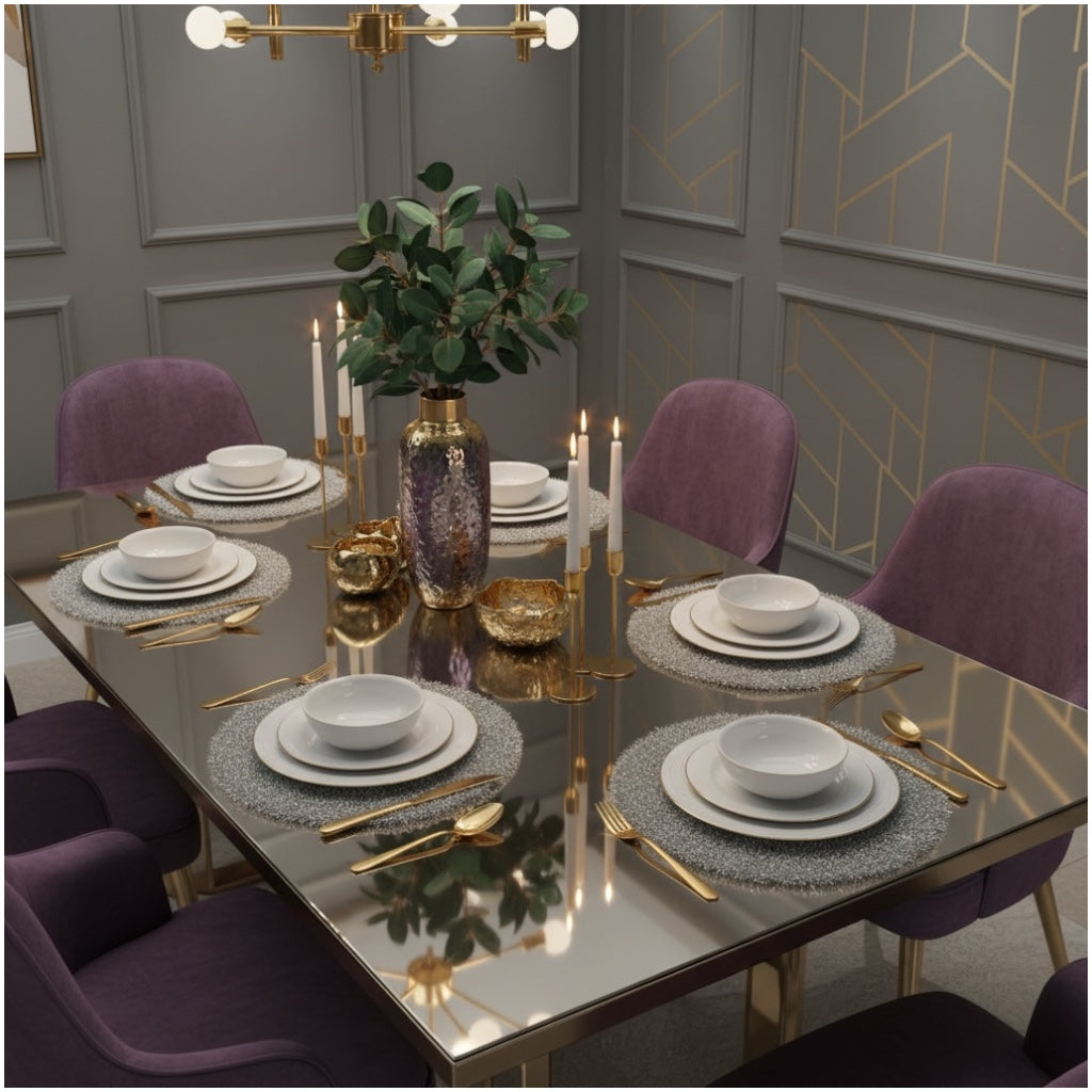 Luxury Silver Tinsel Round Placemats Set of 4 – Sparkling Silver (38 cm)