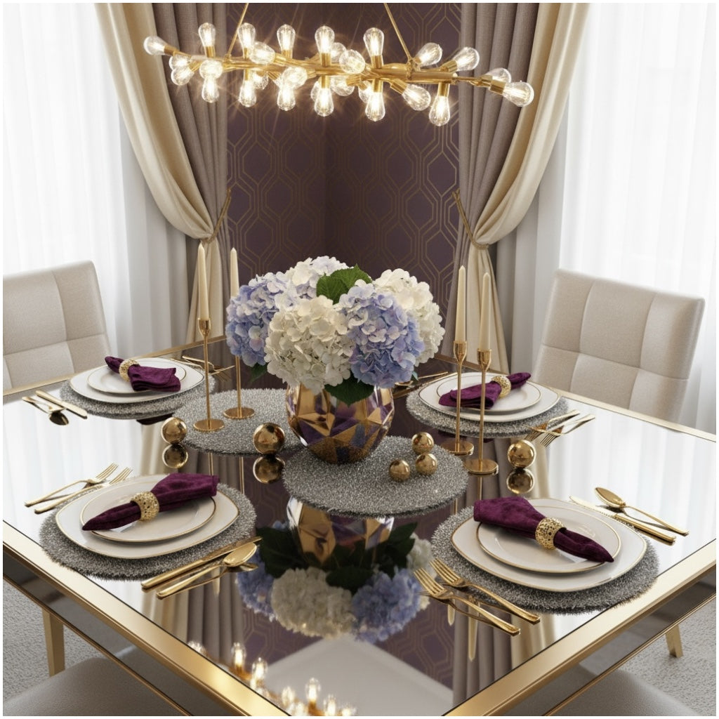 Luxury Silver Tinsel Round Placemats Set of 4 – Sparkling Silver (38 cm)