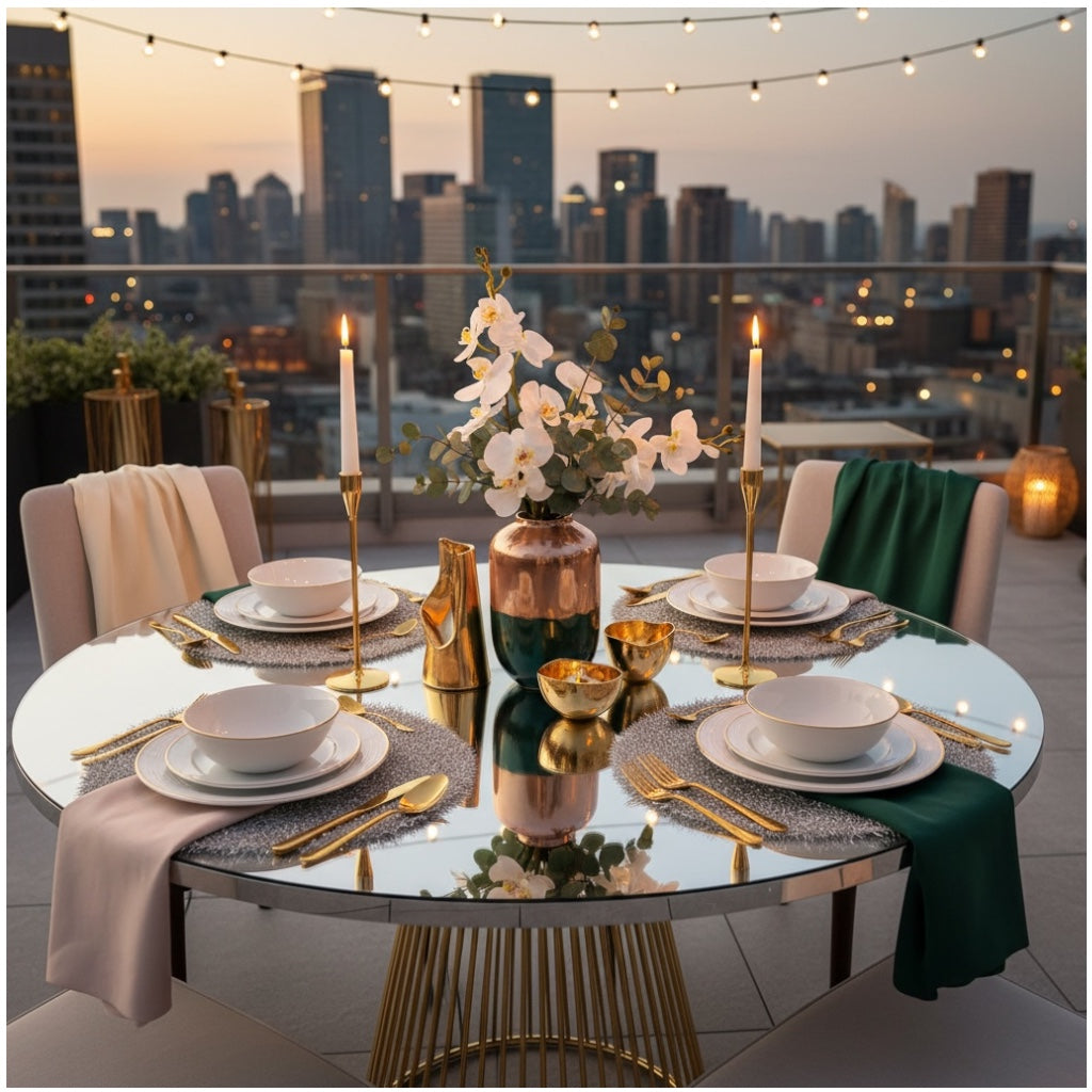 Luxury Silver Tinsel Round Placemats Set of 4 – Sparkling Silver (38 cm)