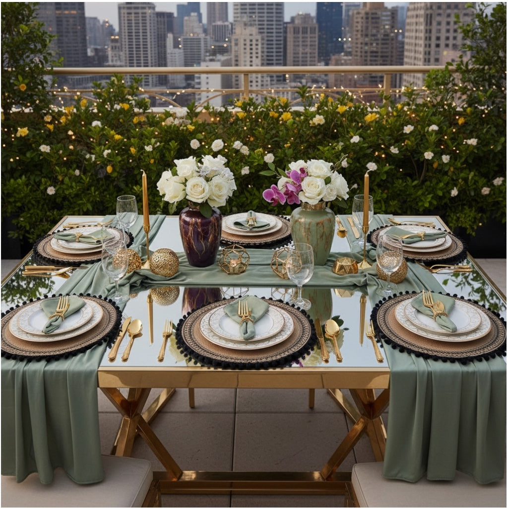 Elegant Woven Brown Round Placemats - Set of 4 with Black Trim - 37cm