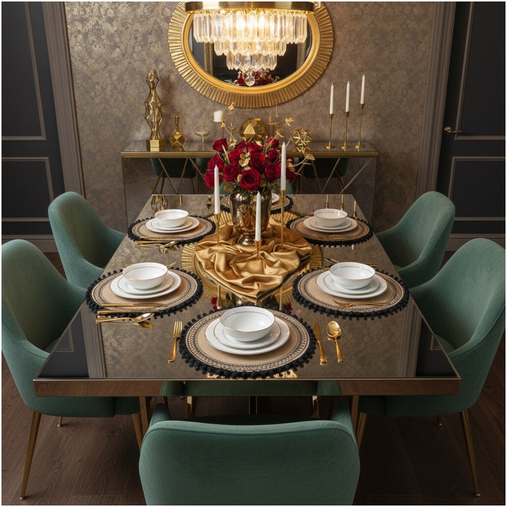 Elegant Woven Brown Round Placemats - Set of 4 with Black Trim - 37cm