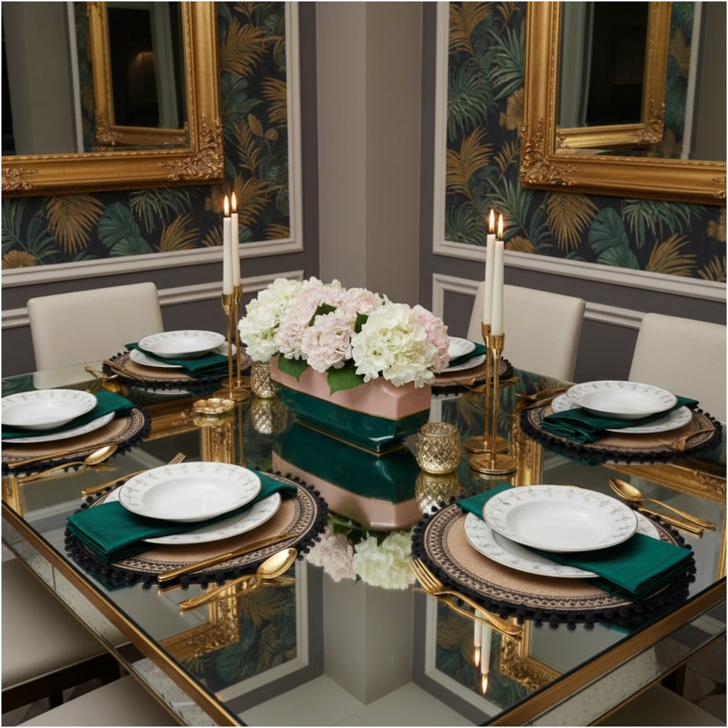 Elegant Woven Brown Round Placemats - Set of 4 with Black Trim - 37cm