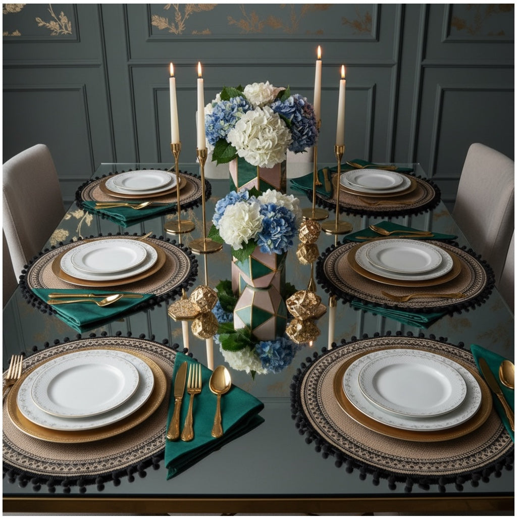 Elegant Woven Brown Round Placemats - Set of 4 with Black Trim - 37cm