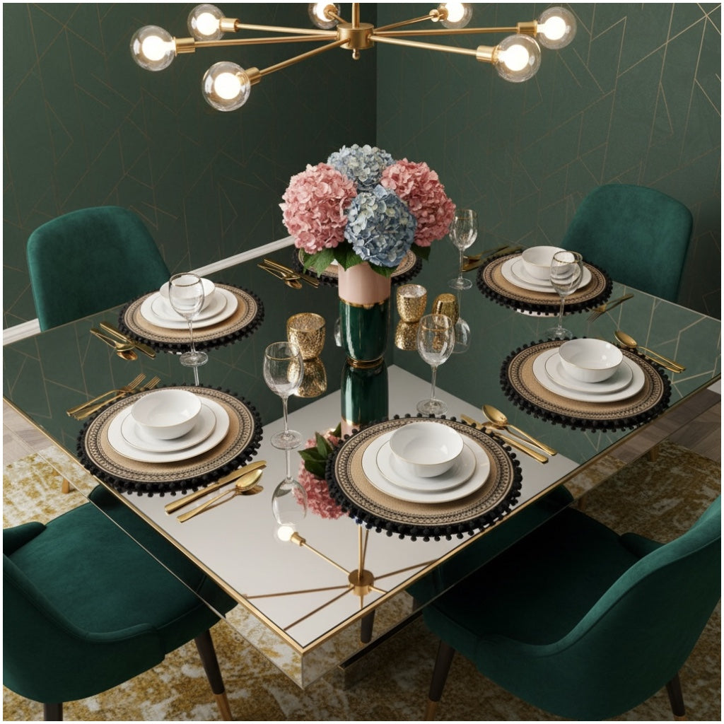 Elegant Woven Brown Round Placemats - Set of 4 with Black Trim - 37cm