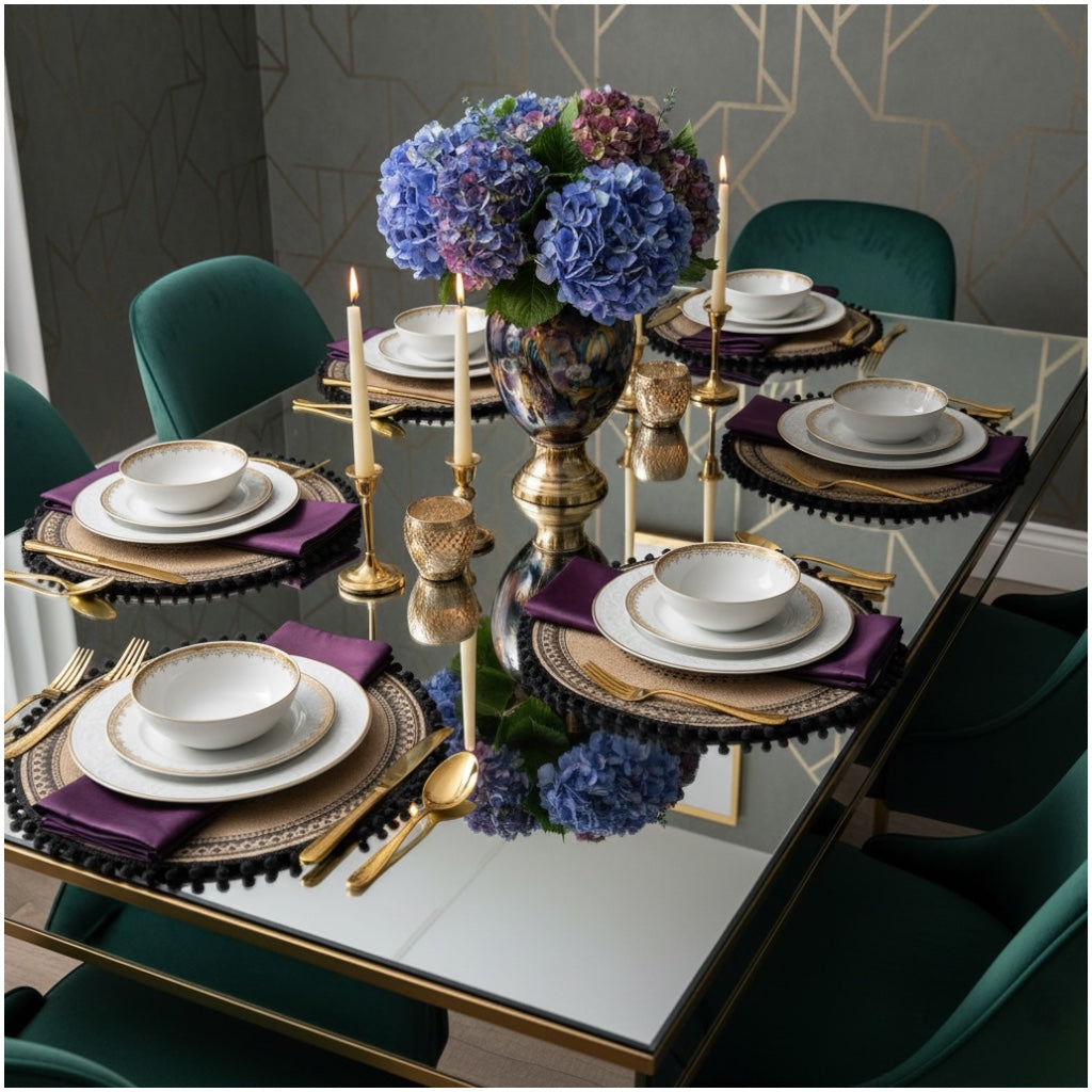 Elegant Woven Brown Round Placemats - Set of 4 with Black Trim - 37cm