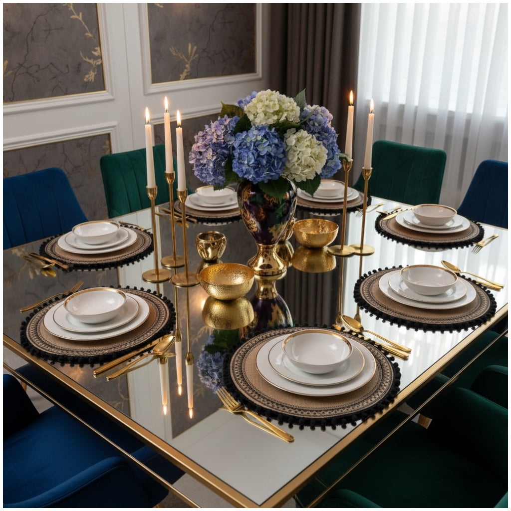 Elegant Woven Brown Round Placemats - Set of 4 with Black Trim - 37cm