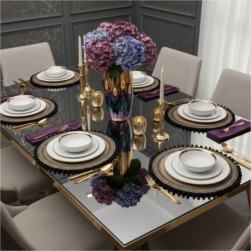 Elegant Woven Brown Round Placemats - Set of 4 with Black Trim - 37cm