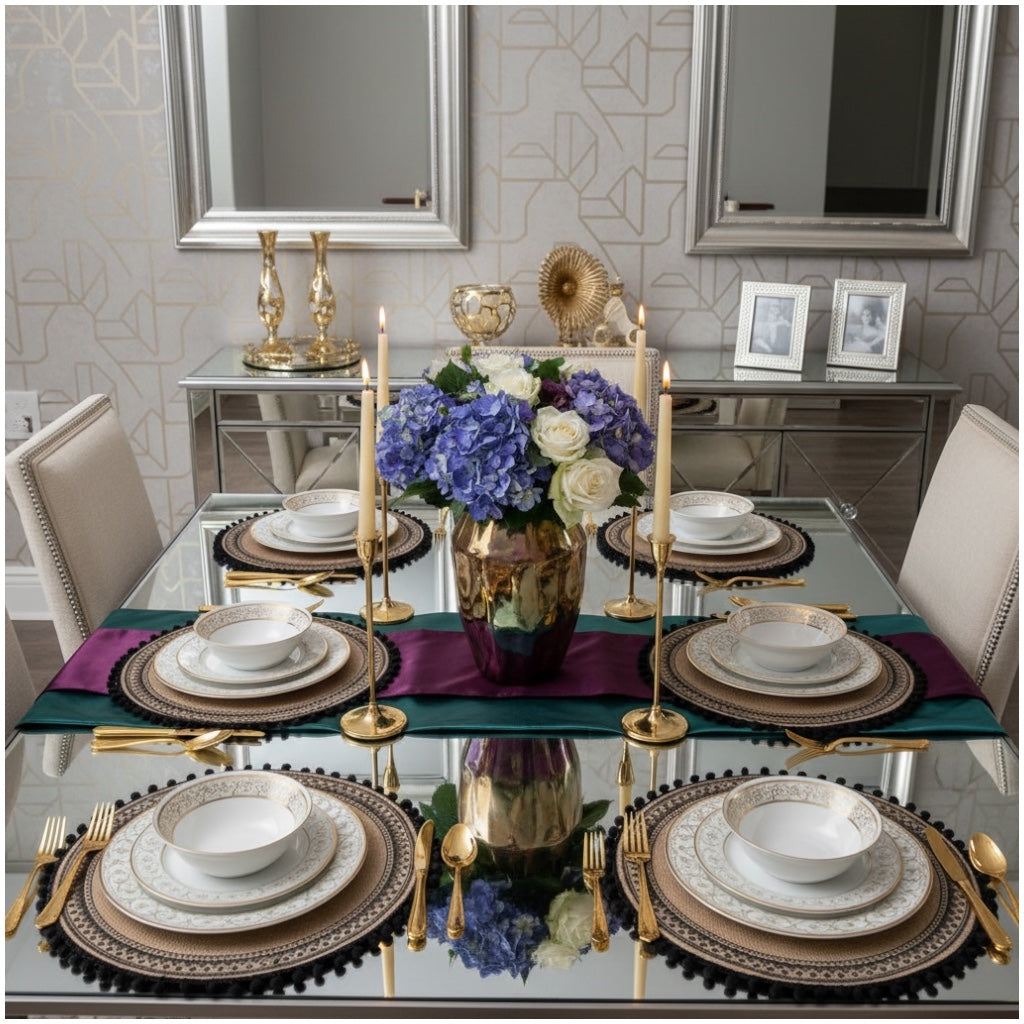 Elegant Woven Brown Round Placemats - Set of 4 with Black Trim - 37cm