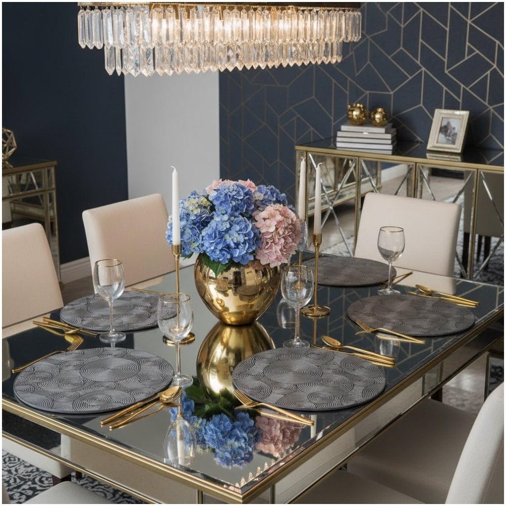Luxury Black Geometric Design Round Placemats – Set of 4 (38cm)