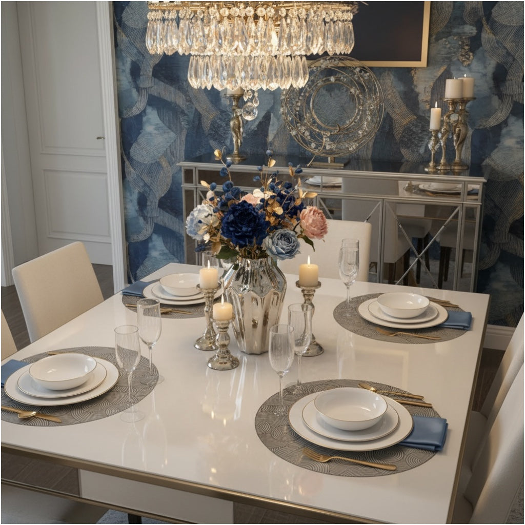 Luxury Black Geometric Design Round Placemats – Set of 4 (38cm)