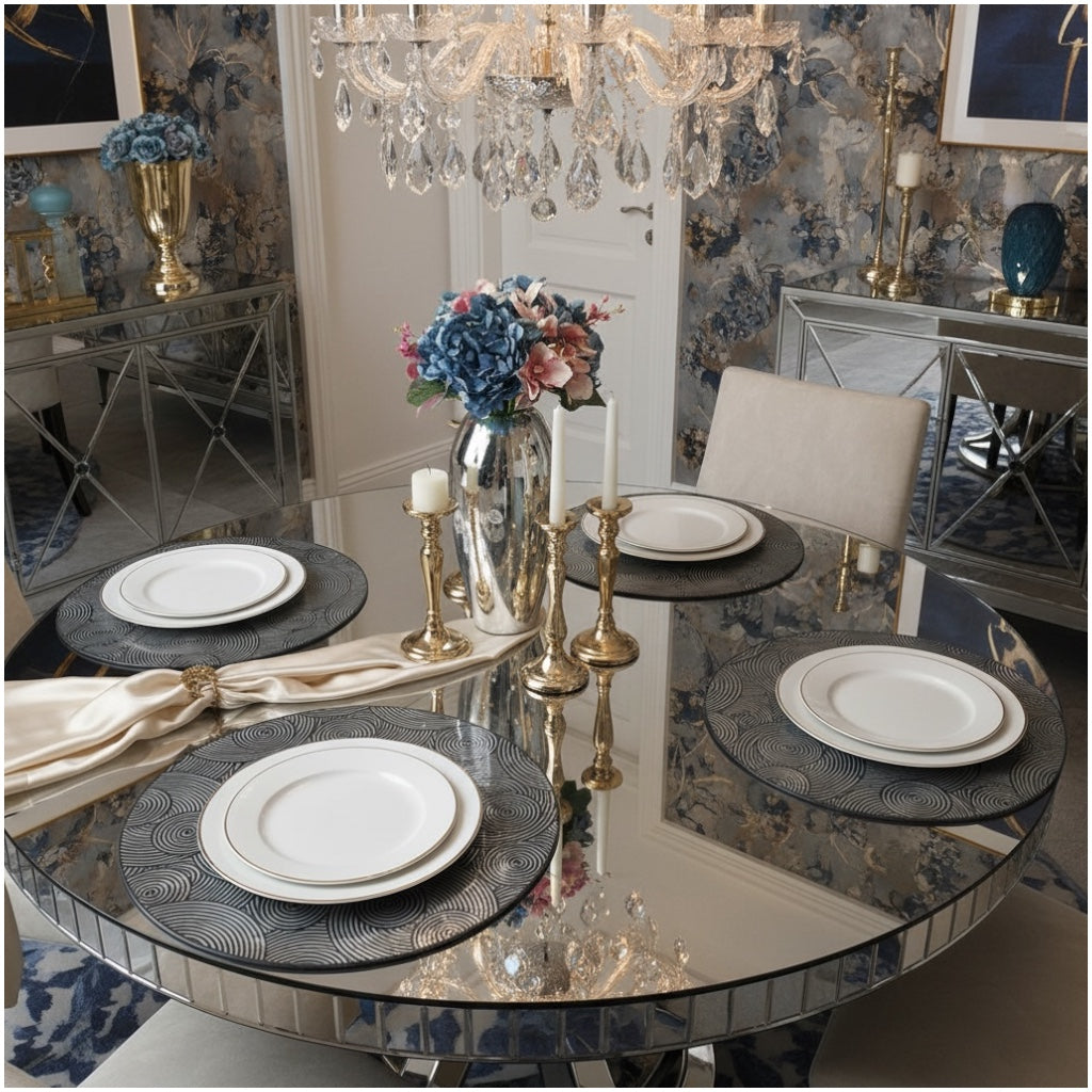 Luxury Black Geometric Design Round Placemats – Set of 4 (38cm)