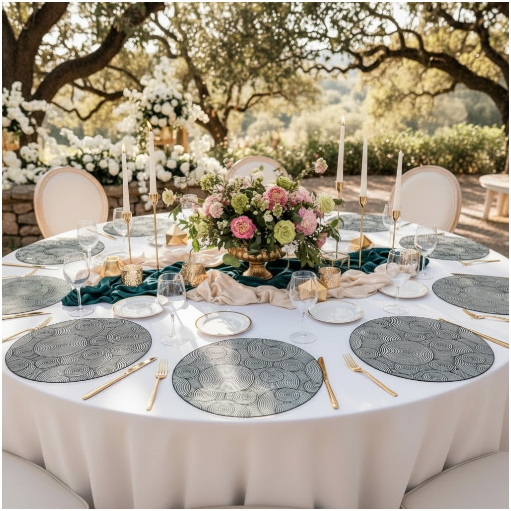 Luxury Black Geometric Design Round Placemats – Set of 4 (38cm)