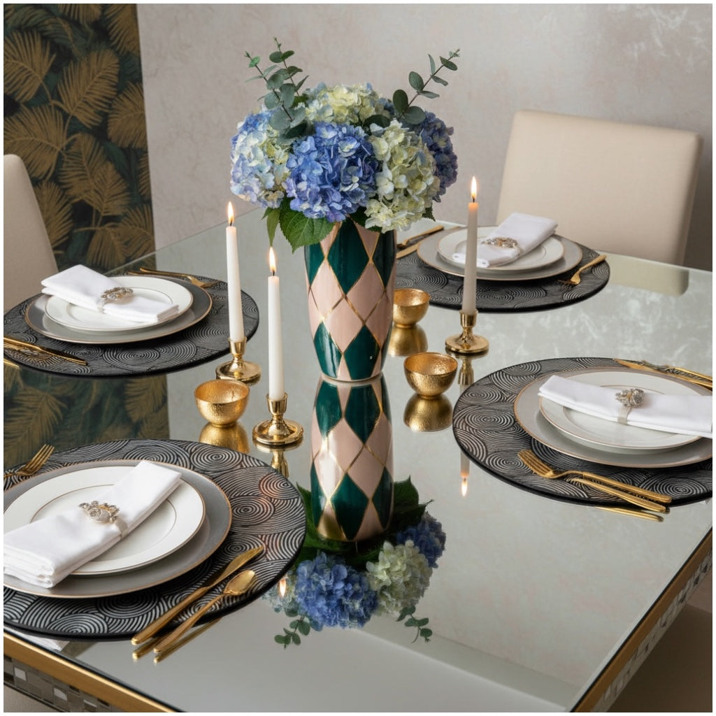 Luxury Black Geometric Design Round Placemats – Set of 4 (38cm)