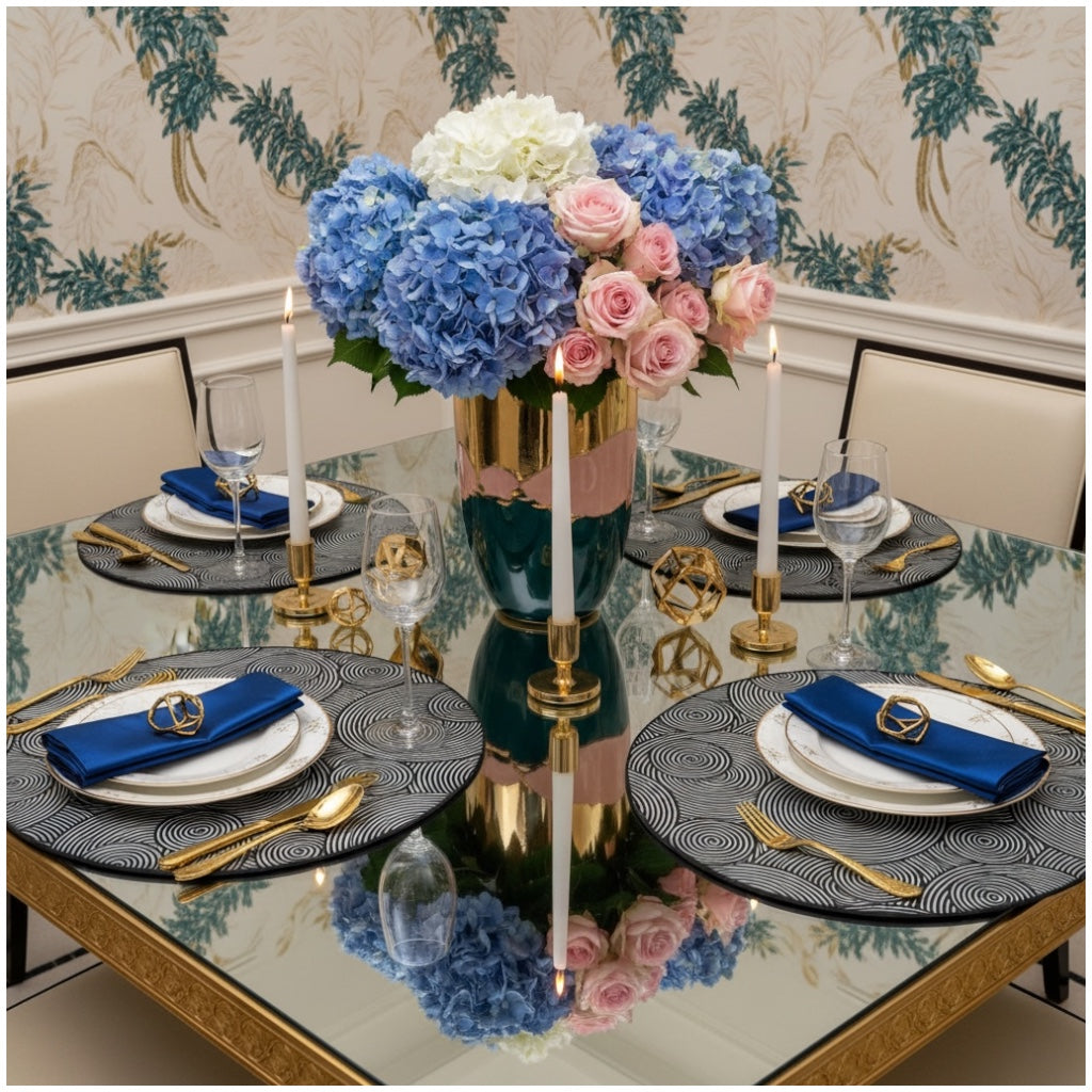 Luxury Black Geometric Design Round Placemats – Set of 4 (38cm)