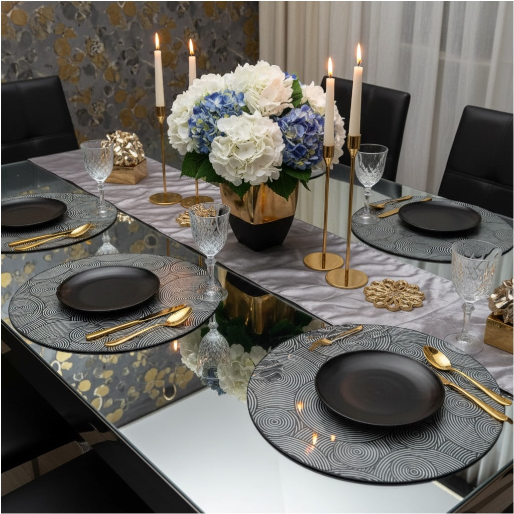 Luxury Black Geometric Design Round Placemats – Set of 4 (38cm)